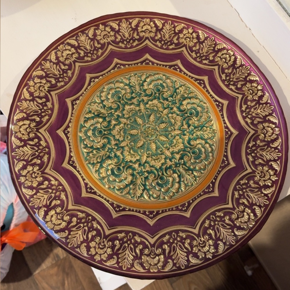 Ornate Purple and Gold Decorative Plate